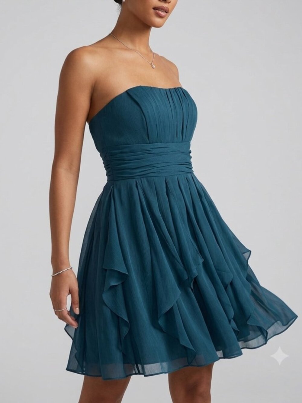 Davids Bridal Slate Blue Tiered Strapless Chiffon Formal Dress Size 14 Party Lux